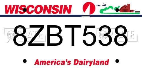 8ZBT538 Wisconsin License Plate