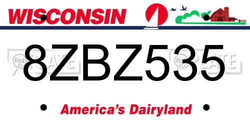 8ZBZ535 Wisconsin License Plate