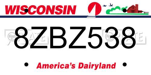 8ZBZ538 Wisconsin License Plate