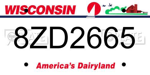 8ZD2665 Wisconsin License Plate