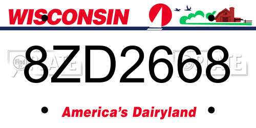 8ZD2668 Wisconsin License Plate