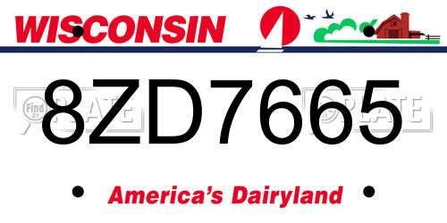 8ZD7665 Wisconsin License Plate