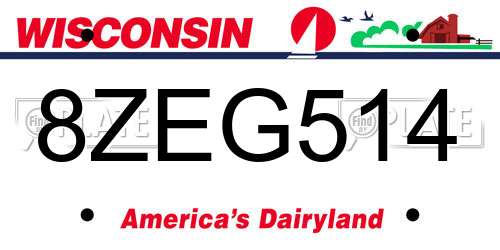 8ZEG514 Wisconsin License Plate