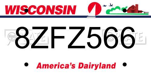 8ZFZ566 Wisconsin License Plate
