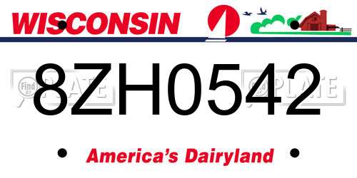8ZH0542 Wisconsin License Plate