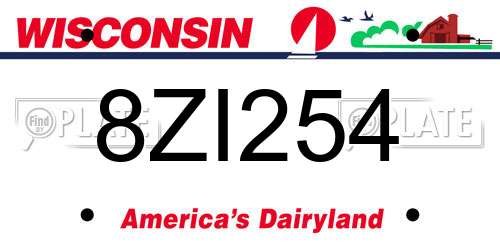 8ZI254 Wisconsin License Plate