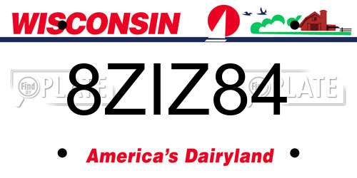 8ZIZ84 Wisconsin License Plate