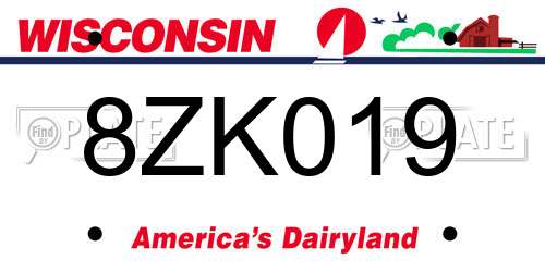 8ZK019 Wisconsin License Plate