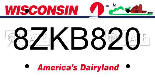 8ZKB820 Wisconsin License Plate