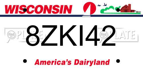 8ZKI42 Wisconsin License Plate