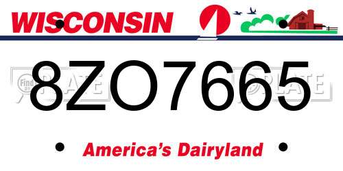 8ZO7665 Wisconsin License Plate