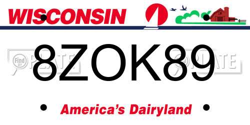8ZOK89 Wisconsin License Plate