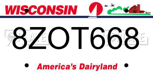 8ZOT668 Wisconsin License Plate