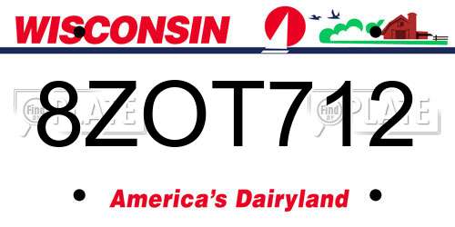 8ZOT712 Wisconsin License Plate