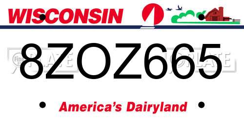 8ZOZ665 Wisconsin License Plate