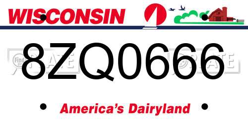 8ZQ0666 Wisconsin License Plate