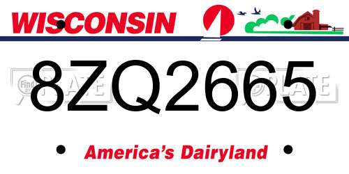 8ZQ2665 Wisconsin License Plate
