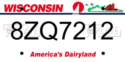 8ZQ7212 Wisconsin License Plate