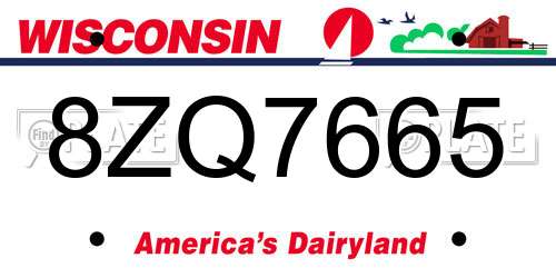 8ZQ7665 Wisconsin License Plate
