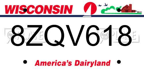 8ZQV618 Wisconsin License Plate