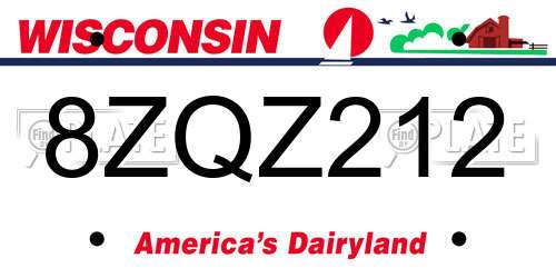 8ZQZ212 Wisconsin License Plate