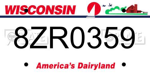8ZR0359 Wisconsin License Plate