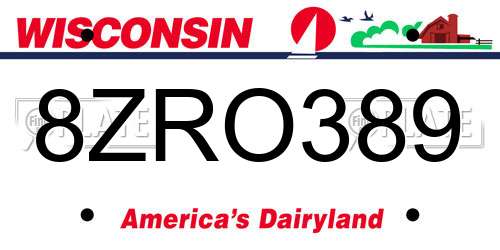 8ZRO389 Wisconsin License Plate