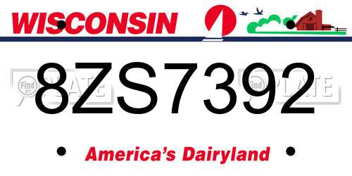 8ZS7392 Wisconsin License Plate
