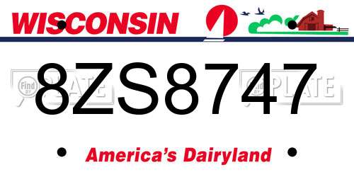 8ZS8747 Wisconsin License Plate