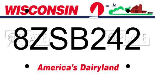 8ZSB242 Wisconsin License Plate