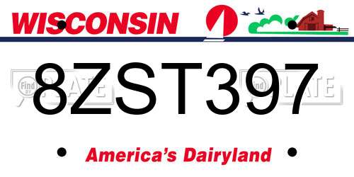 8ZST397 Wisconsin License Plate