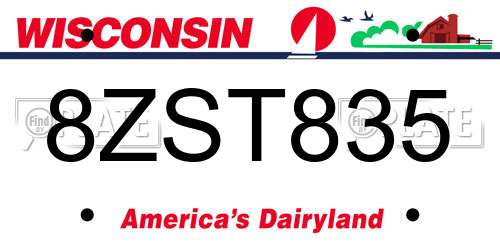 8ZST835 Wisconsin License Plate