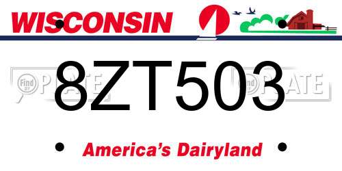 8ZT503 Wisconsin License Plate