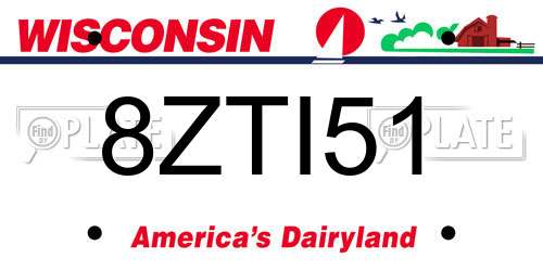 8ZTI51 Wisconsin License Plate