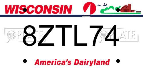 8ZTL74 Wisconsin License Plate