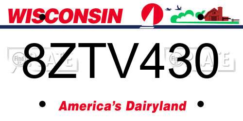 8ZTV430 Wisconsin License Plate