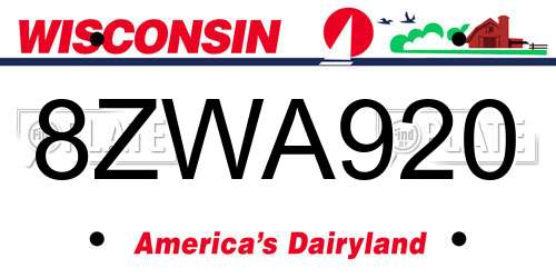 8ZWA920 Wisconsin License Plate