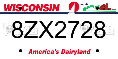 8ZX2728 Wisconsin License Plate