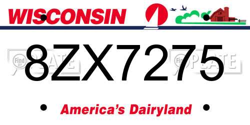 8ZX7275 Wisconsin License Plate