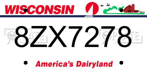 8ZX7278 Wisconsin License Plate