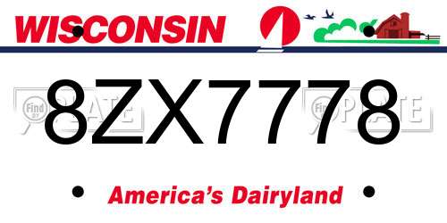8ZX7778 Wisconsin License Plate