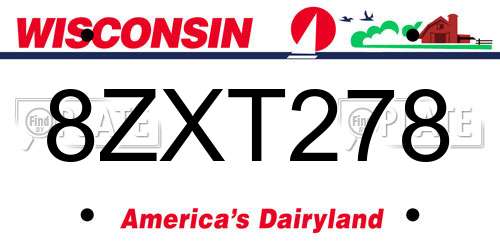 8ZXT278 Wisconsin License Plate