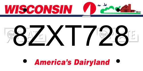 8ZXT728 Wisconsin License Plate