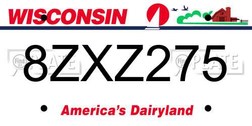 8ZXZ275 Wisconsin License Plate