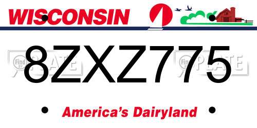 8ZXZ775 Wisconsin License Plate