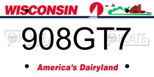 908GT7 Wisconsin License Plate