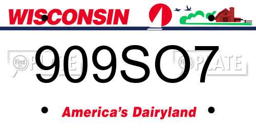 909SO7 Wisconsin License Plate