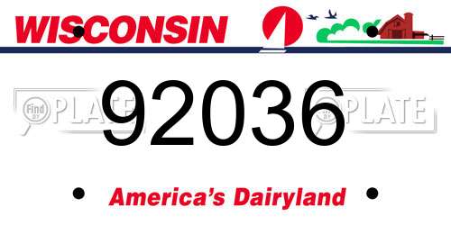 92036 Wisconsin License Plate