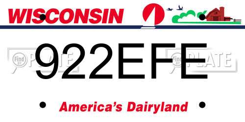 922EFE Wisconsin License Plate