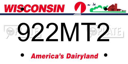 922MT2 Wisconsin License Plate